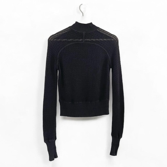 Alexander Wang Open Knit Mock Neck Sweater Top Cropped Slim Fit Black Medium - Picture 2 of 14